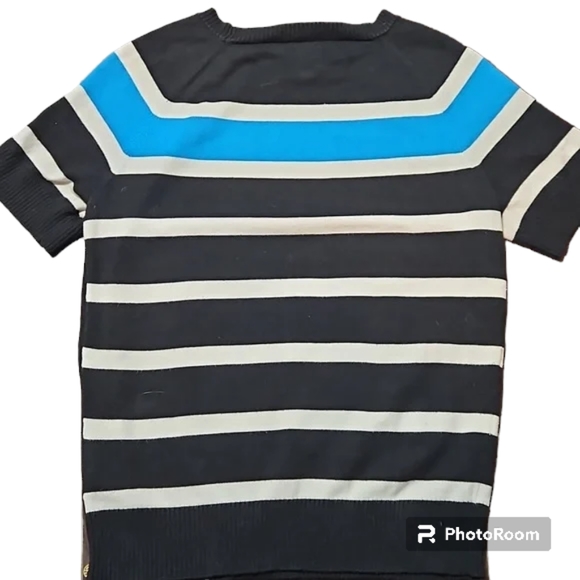 3/$45-Anne Klein Striped Knit Short Sleeve Shirt with Side Zip, Medium - Picture 4 of 13